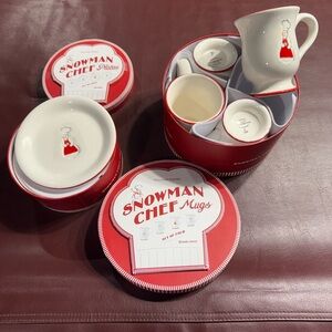 Williams-Sonoma Snowman chef mug set (4) and plate set NWT